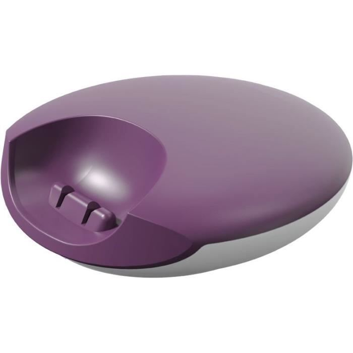 Lila Ladebasis mit zwei Schlitzen vorne und einem glatten, abgerundeten Design.