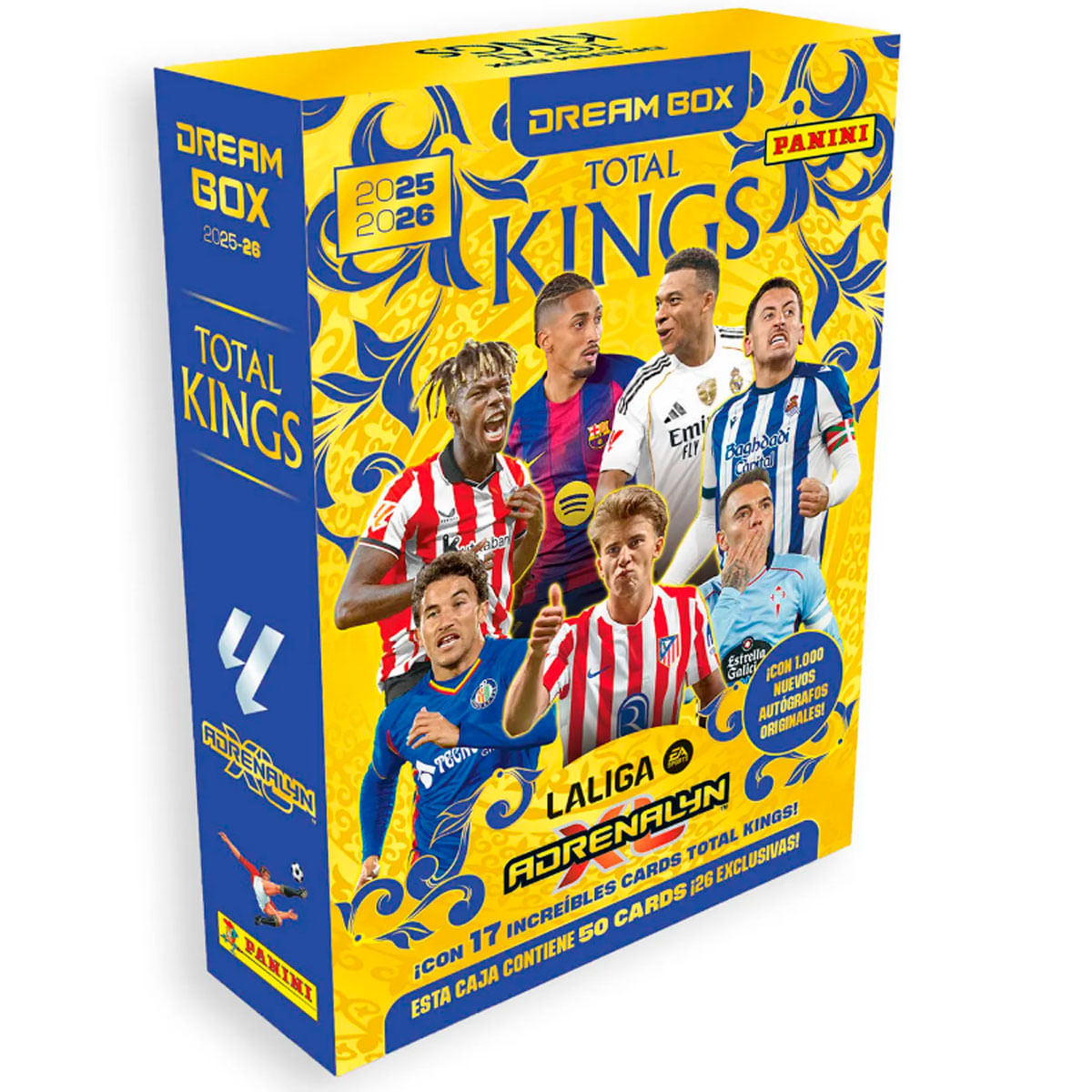 Caja de cromos Panini Dream Box Total Kings con jugadores de fútbol, temporada 2025-26.