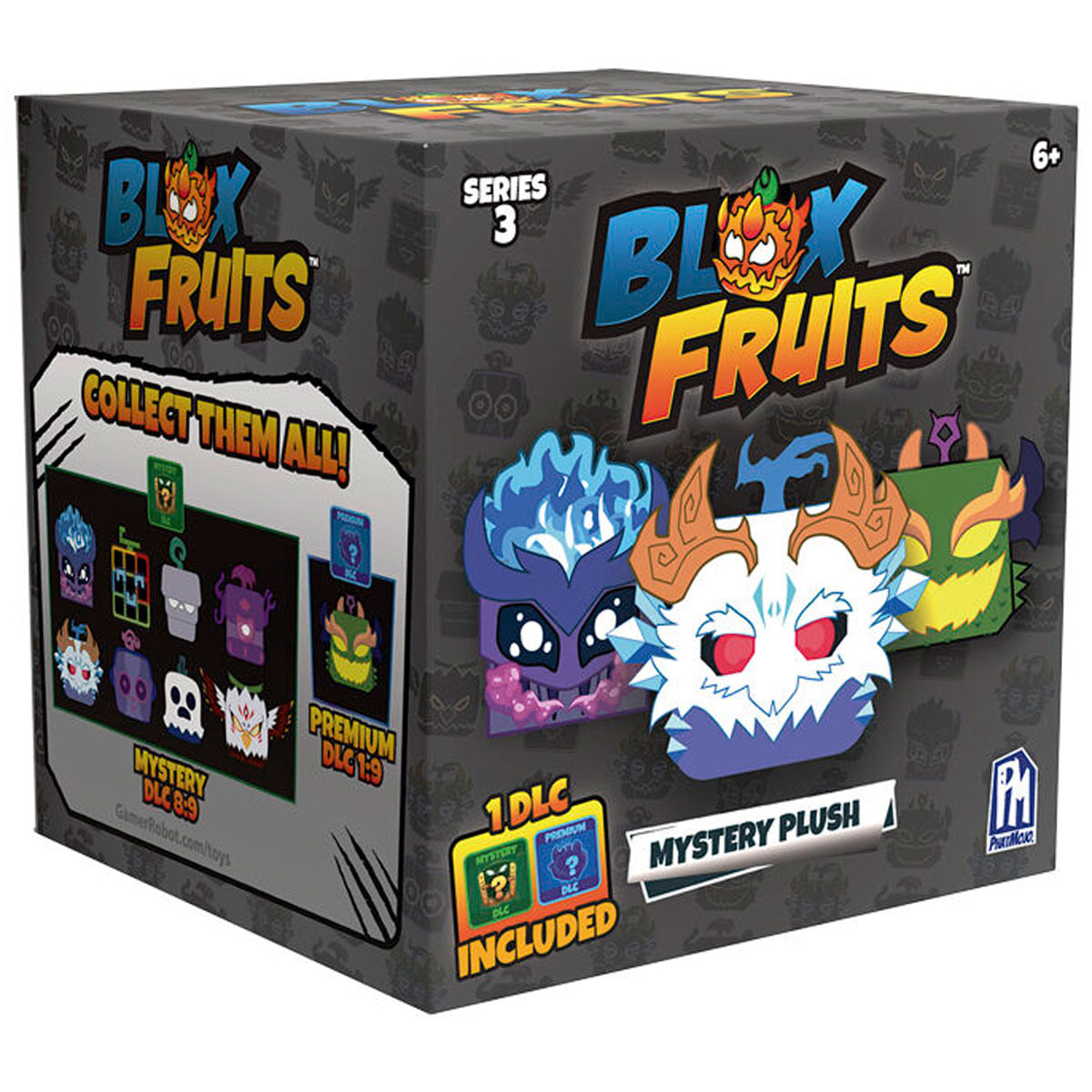 Caja de juguetes de peluche misteriosos Blox Fruits Serie 3 con arte de personajes.