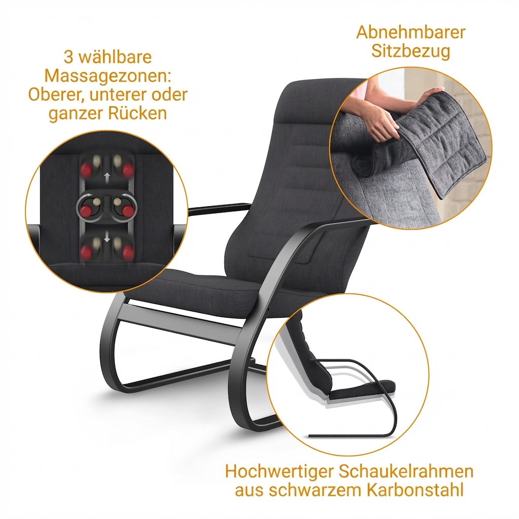 Fauteuil à bascule gris foncé avec fonction massage et housse amovible.