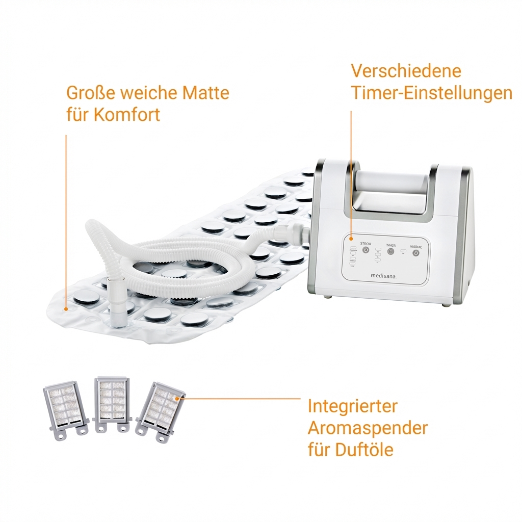 Witte badmat met slang en apparaat, drie aromadispensers.