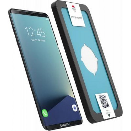 Uno smartphone con proteggi schermo e un applicatore nero accanto.