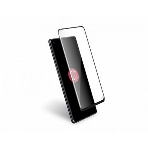 Uno smartphone nero con una protezione per lo schermo.