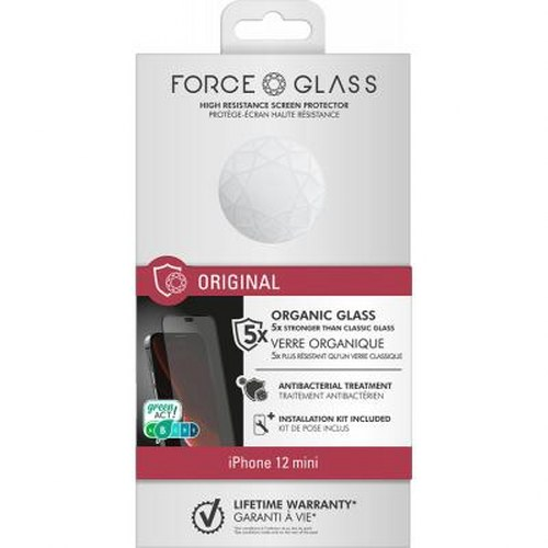 Packaging for an iPhone 12 mini screen protector made of organic glass.