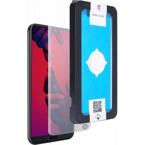 Protezione schermo telefono in confezione accanto a un telefono.