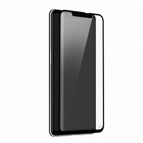 Un protecteur d'écran noir pour smartphone, présenté sur fond blanc.