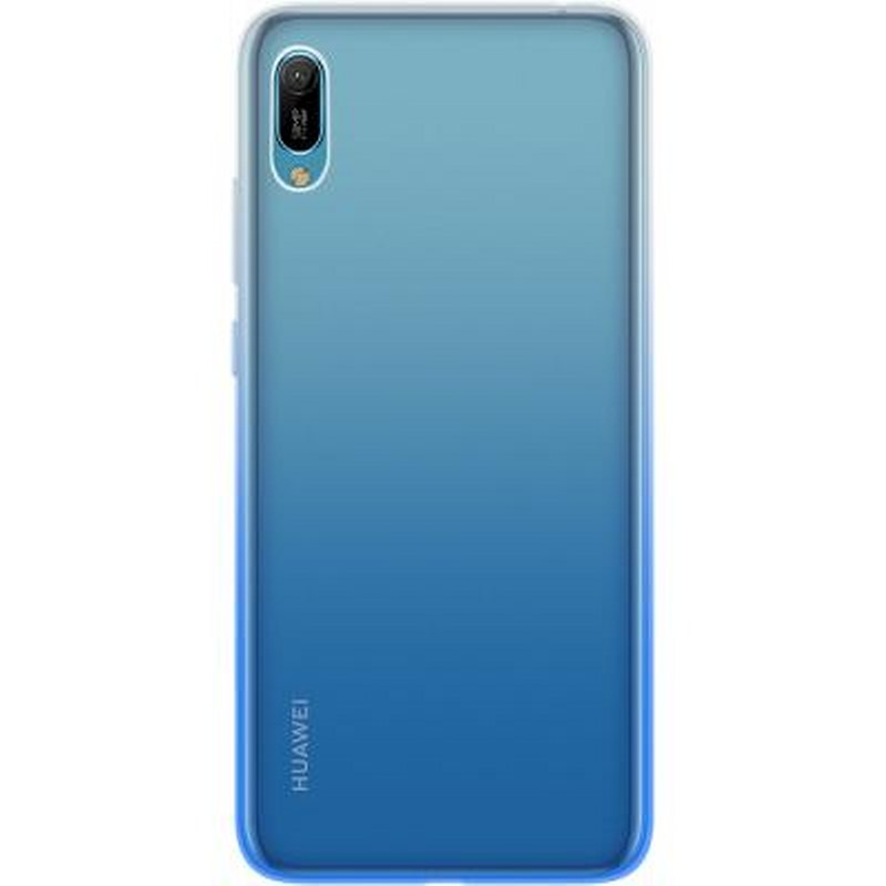 Retro di uno smartphone Huawei blu con doppia fotocamera e logo.