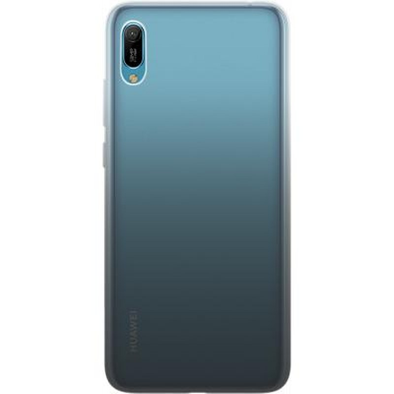 Una custodia per telefono blu con una fotocamera in alto a sinistra.