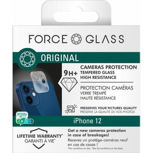 Box for iPhone 12 camera protection, 9H+ tempered glass, high resistance.