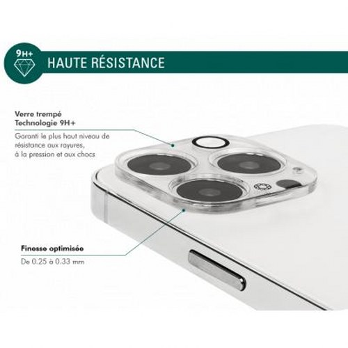 Phone camera protector with 9H+ hardness, scratch and shock resistant.