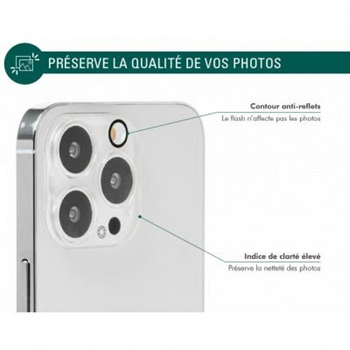 Rear of a smartphone with three cameras and flash. Protective case.