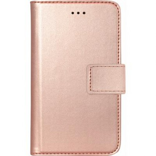 Custodia a libro per telefono oro rosa con chiusura magnetica.