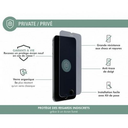 Image of a phone screen protector with text about guarantees and features.