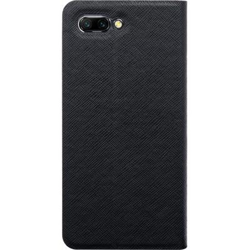 Custodia nera per telefono con doppia fotocamera e flash in alto.