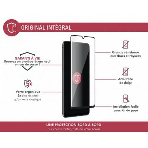 Uno smartphone con protezione schermo, che ne dettaglia caratteristiche e vantaggi.