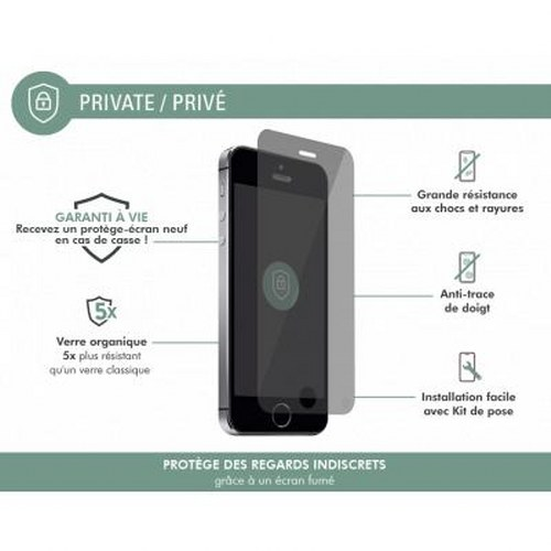 Private screen protector for smartphone, scratch-resistant, fingerprint-proof.