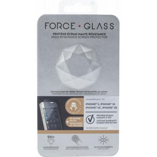 Force Glass screen protector packaging for iPhones, showing brand logo and features.