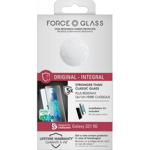 Protezione schermo Force Glass per Samsung Galaxy S21 5G. Garanzia a vita.