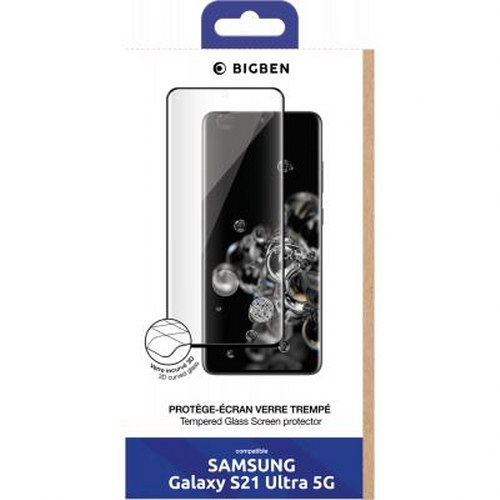 Confezione di una protezione per schermo in vetro temperato per Samsung Galaxy S21 Ultra 5G.