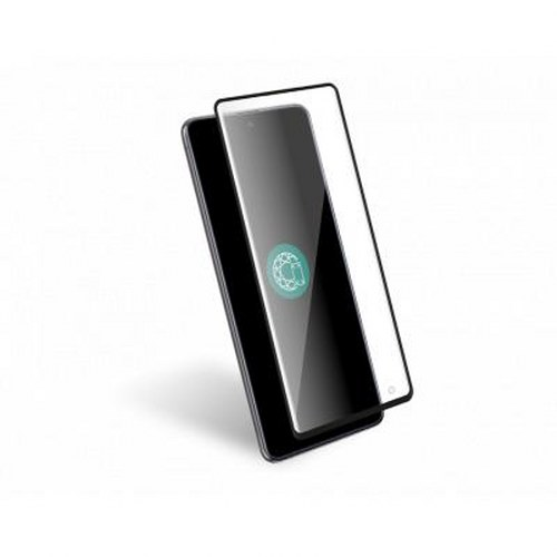 Uno smartphone con protezione schermo in vetro che mostra uno scanner di impronte.