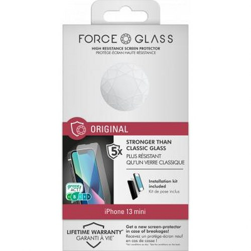 Force Glass screen protector for iPhone 13 mini, original, stronger than classic glass.