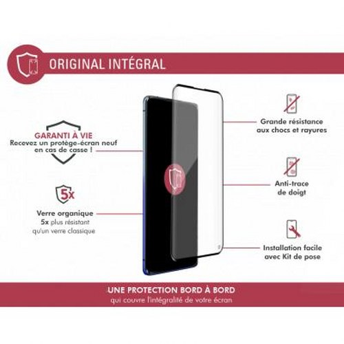 Protezione schermo per smartphone con testo su garanzia e caratteristiche.
