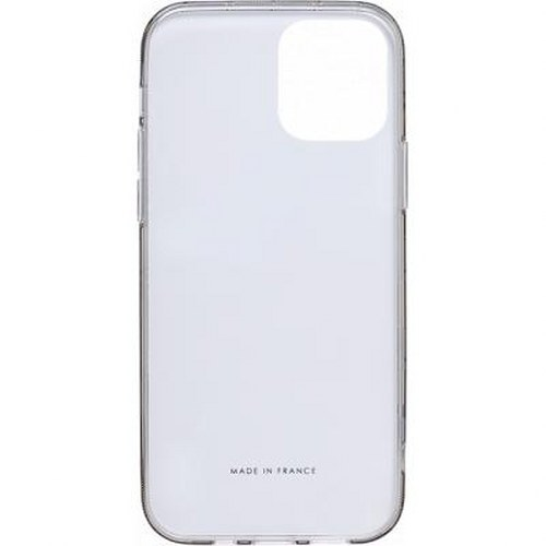 Una cover trasparente per telefono con ritaglio per fotocamera sul retro.