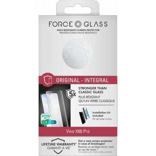 Confezione di protezione schermo Force Glass per Vivo X60 Pro con garanzia.