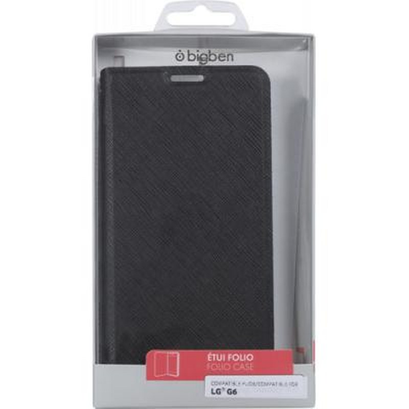 Custodia a libro nera Bigben per LG G6 in confezione.