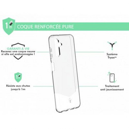Custodia trasparente per telefono con icone scudo per protezione cadute e garanzia.