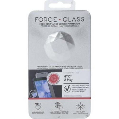 Confezione proteggi schermo Force Glass HTC U Play con "9H+" e garanzia a vita.