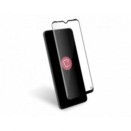 Uno smartphone nero con protezione schermo in vetro.
