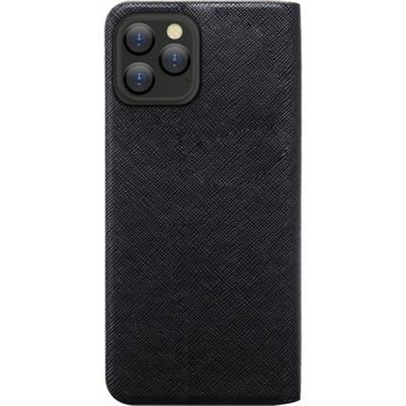 Custodia nera per iPhone con tripla fotocamera posteriore.