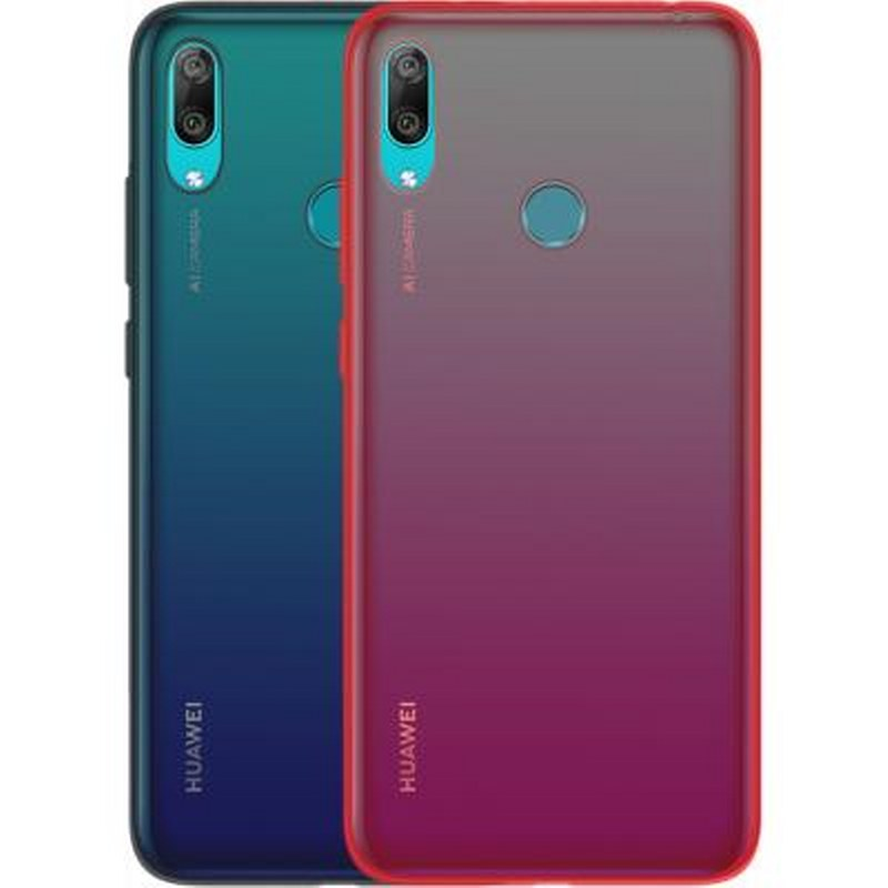 Due custodie per telefono Huawei, una verde acqua, una rosso-viola sfumata.