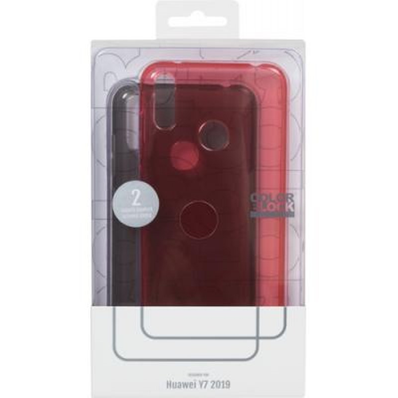 Confezione con due cover rosse e nere per Huawei Y7 2019.