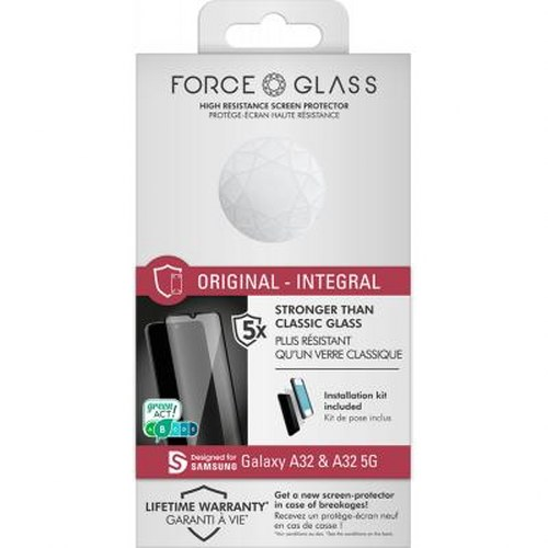Confezione protettore schermo FORCE GLASS per Samsung Galaxy A32 e A32 5G.