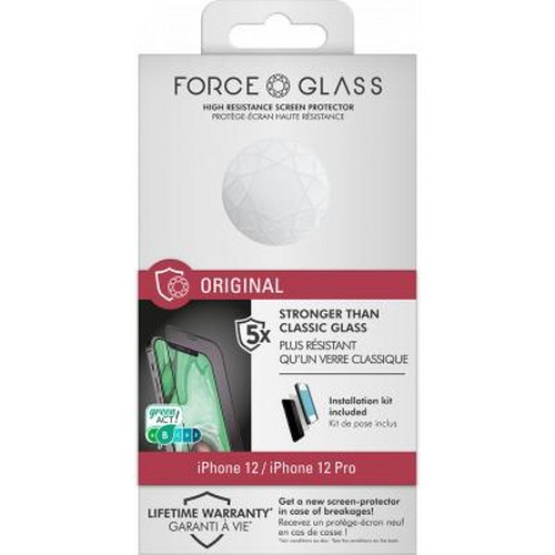 FORCE GLASS screen protector packaging for iPhone 12/12 Pro.