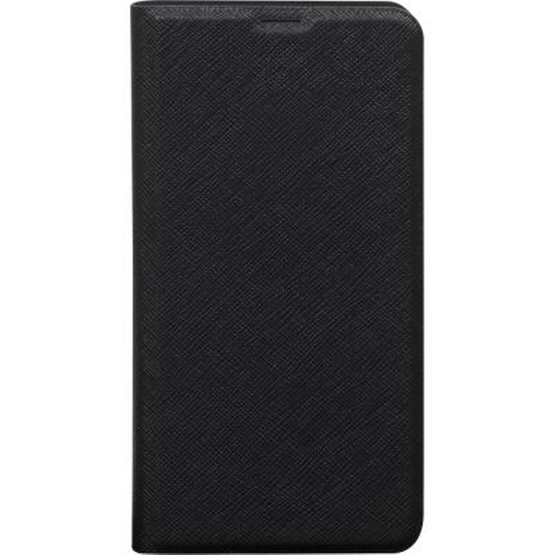 Schwarze Handyhülle mit Saffiano-Textur, geschlossen.