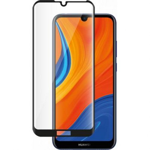 Una protezione per schermo in vetro giace su uno smartphone con sfondo arancione e blu.