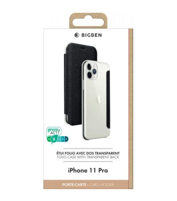 Confezione per custodia iPhone 11 Pro con retro trasparente e porta carte.