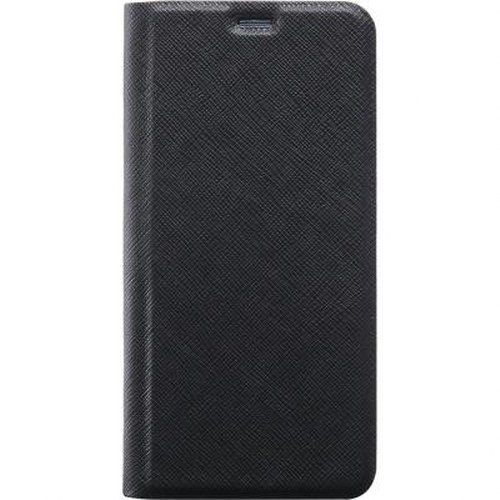 Custodia a libro nera per smartphone con texture Saffiano.