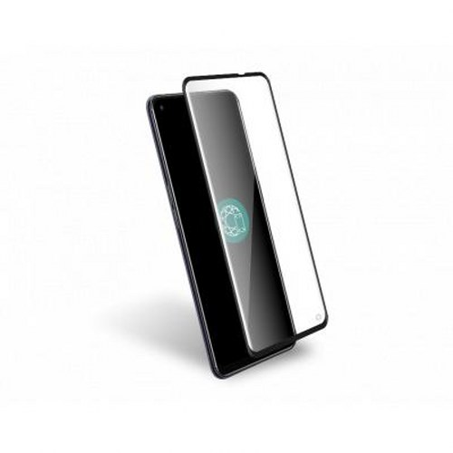 Uno smartphone con protezione schermo che mostra l'ID impronta digitale.