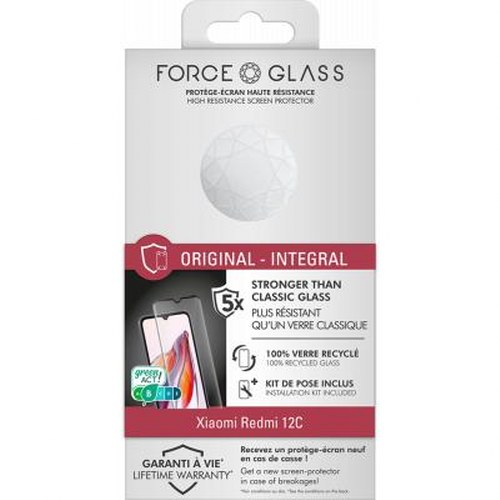 Confezione protettore schermo FORCE GLASS per Xiaomi Redmi 12C.