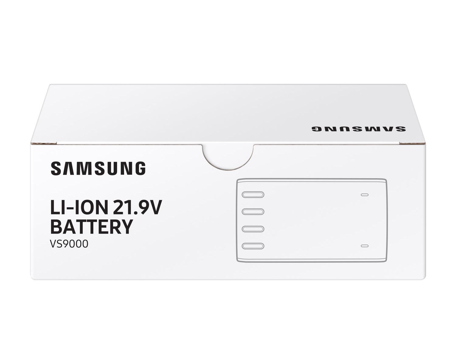 Scatola bianca Samsung per batteria Li-Ion 21.9V VS9000. Contorno di una batteria.