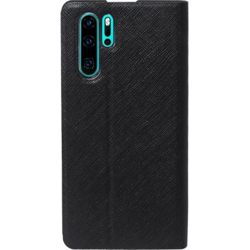 Custodia nera per smartphone con fotocamere e flash sul lato sinistro.