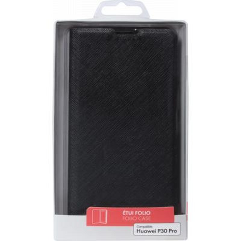 Custodia a libro nera per Huawei P30 Pro in confezione.