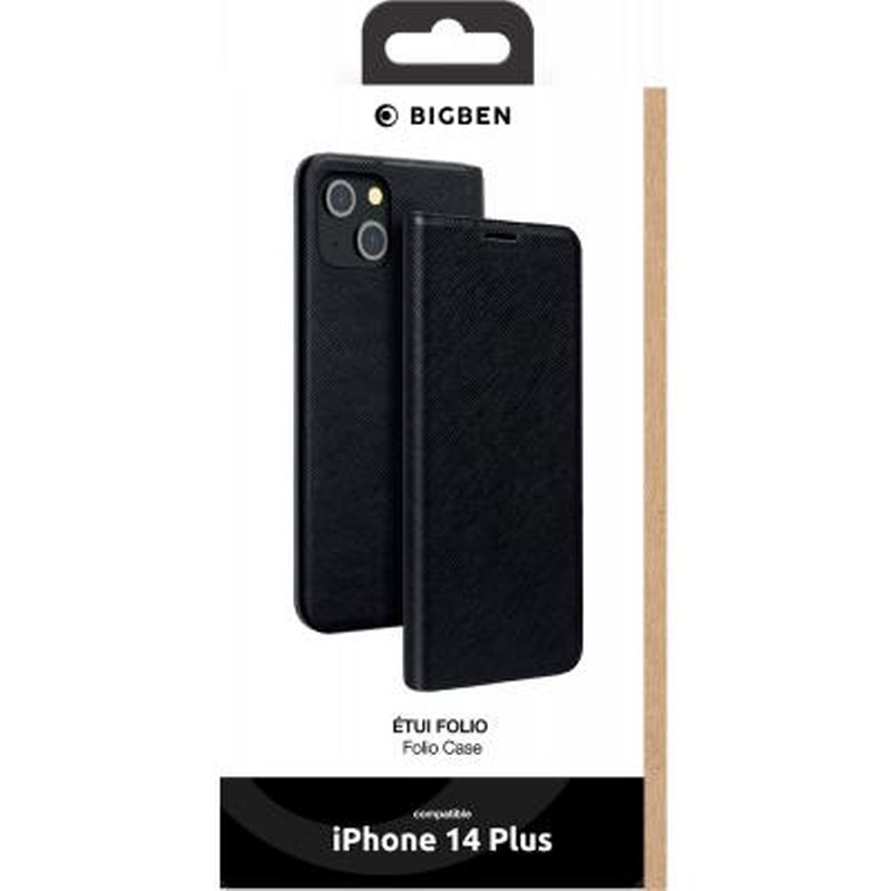 Custodia e retro neri per iPhone 14 Plus, con logo Bigben.