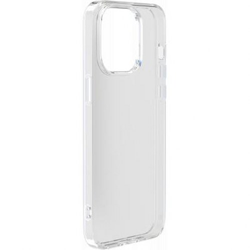 Custodia trasparente per telefono con ritagli per fotocamera e pulsanti.