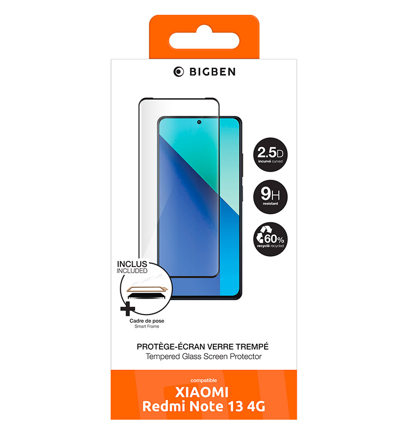 Emballage d'un protecteur d'écran en verre trempé pour Xiaomi Redmi Note 13 4G.