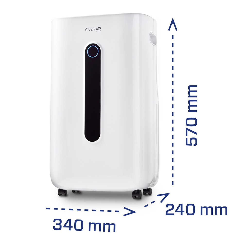 Purificatore d'aria bianco su ruote, dimensioni 570x340x240 mm.